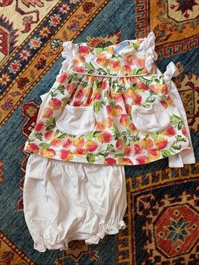 Girls Floral Peach-Print Sundress Set - White & Pink